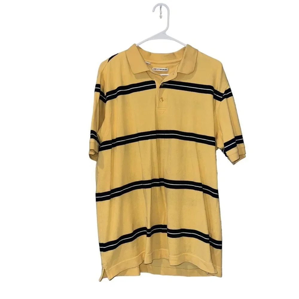 Cutter & Buck Men's Size Large Yellow & Blue Striped Polo